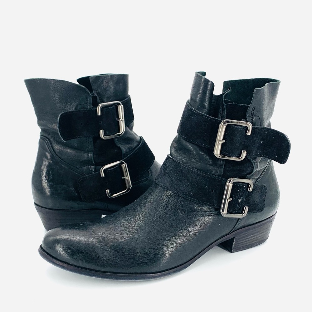 Paul Green Black Denver Belted Buckles Biker Boots Booties Size UK 5  US 7.5